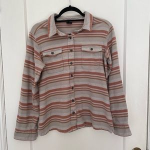 Patagonia striped earth tone camp over shirt